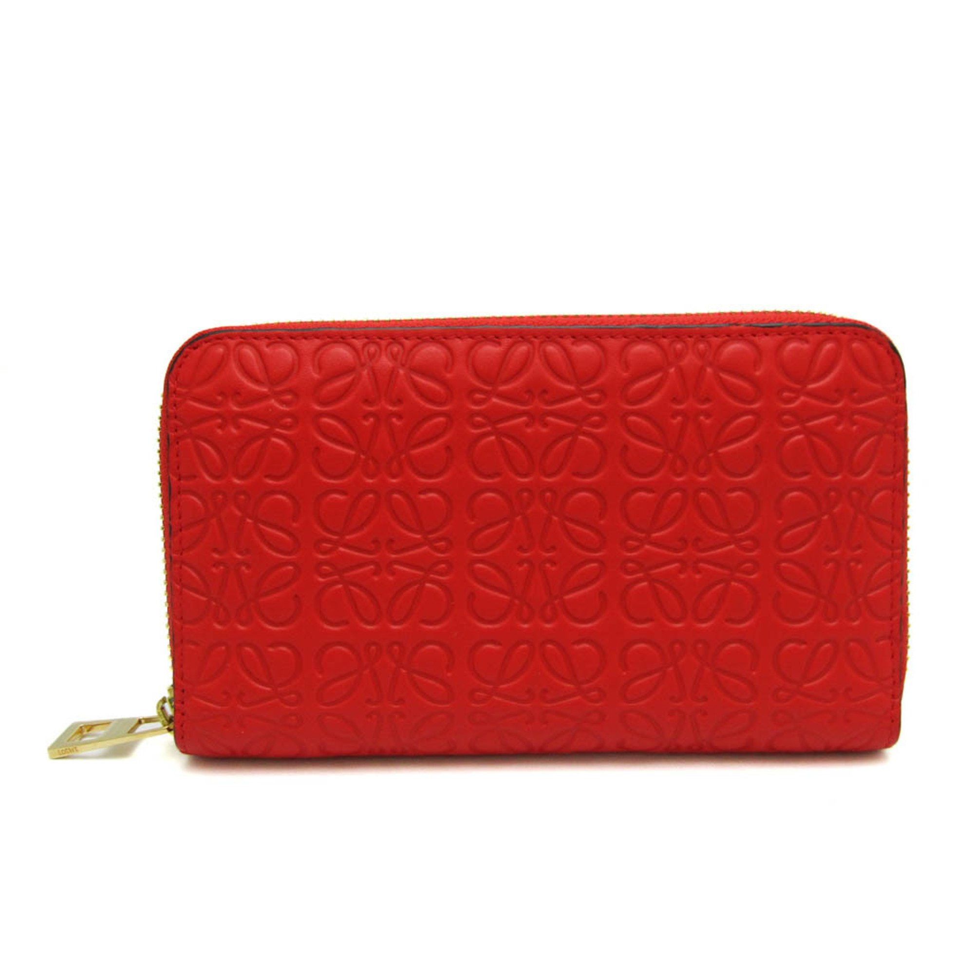 image of Loewe Anagram Women's Leather Middle Wallet (Bi-Fold) Orange Red