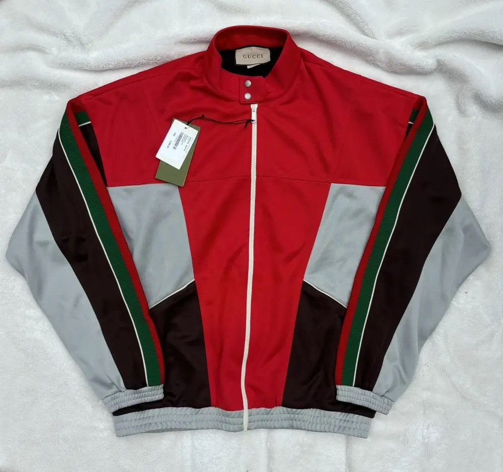 Gucci Gucci Red/Grey/Black Webbed Interlock GG Track Jacket Size US XXL / EU 58 / 5 - 1 Thumbnail