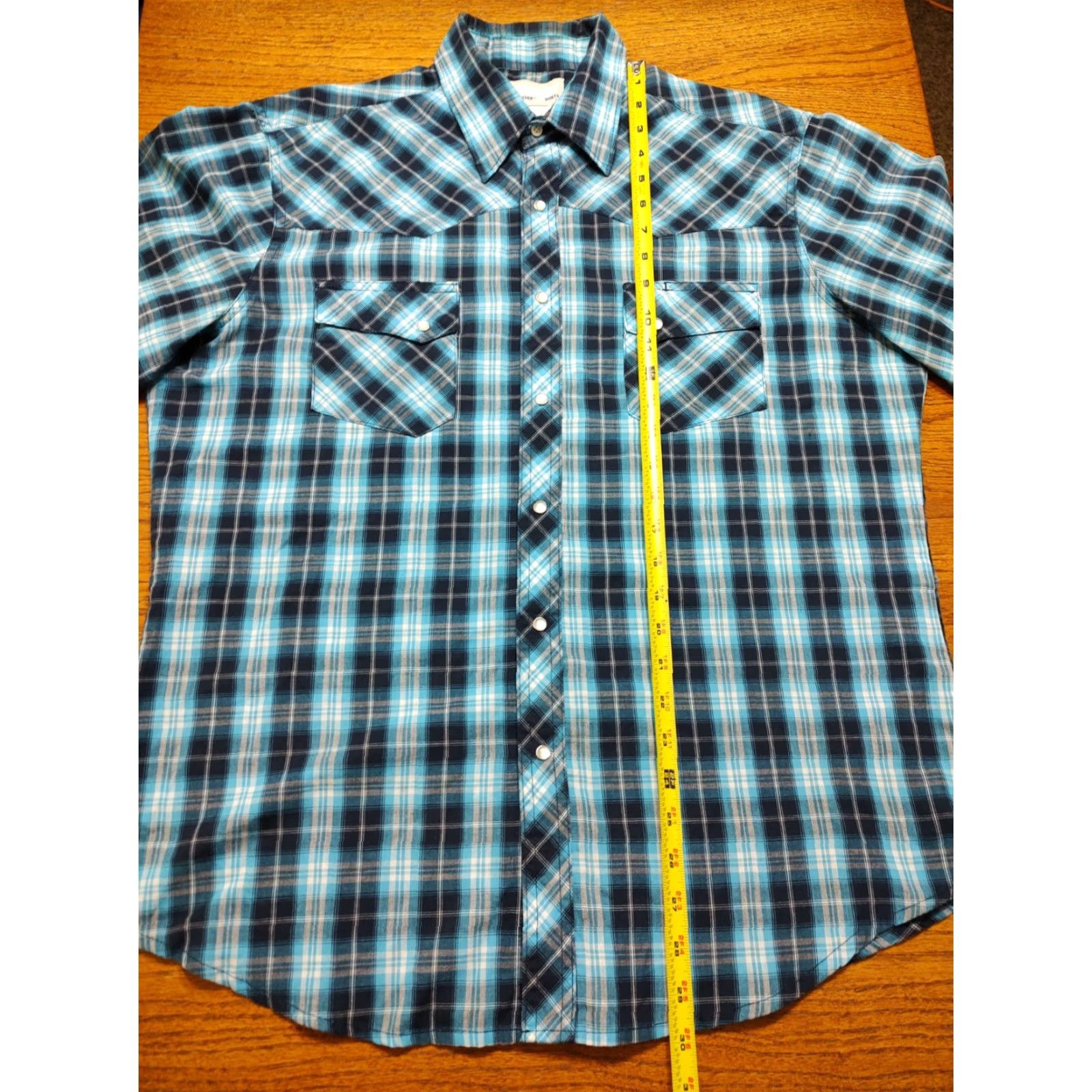 Wrangler VINTAGE Wrangler Shirt Men L Blue Plaid Pearl Snap Western Wrancher Pockets Size US L / EU 52-54 / 3 - 7 Thumbnail