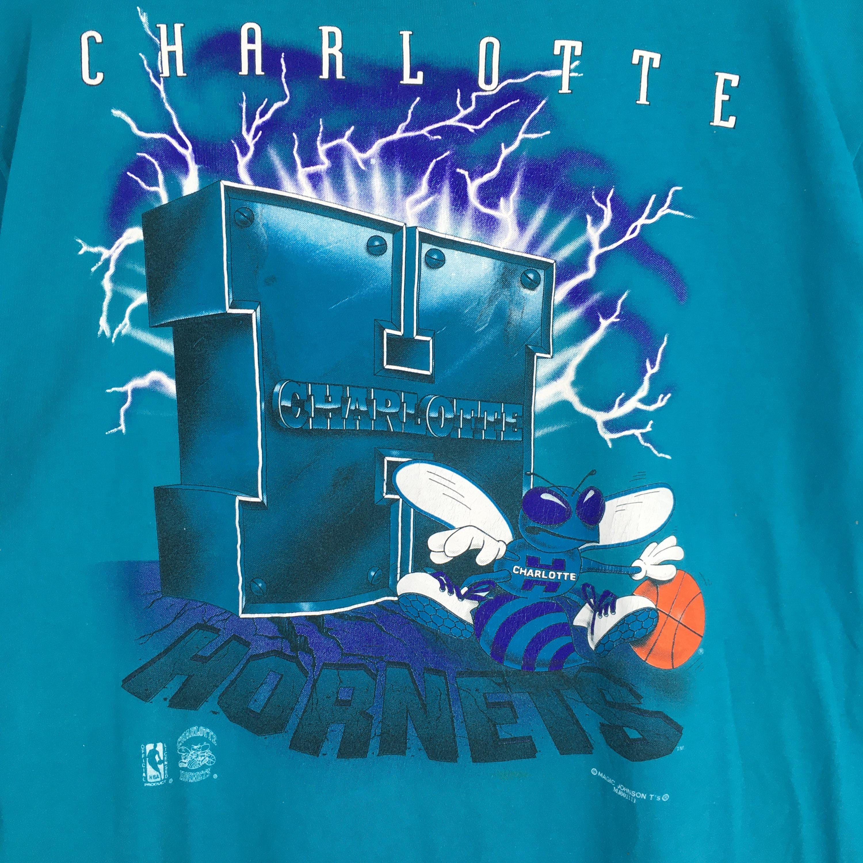 NBA × Vintage Vintage 90s Charlotte Hornets NBA Green T shirt XLarge Size US XL / EU 56 / 4 - 2 Thumbnail