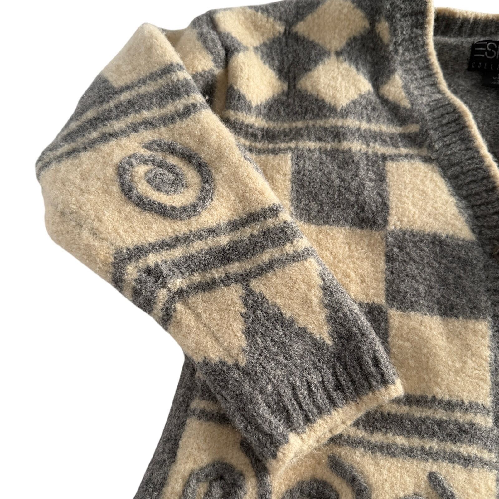 Esprit Vintage Esprit Boiled Merino Wool Geometric Gray Cardigan S Size S / US 4 / IT 40 - 5 Thumbnail