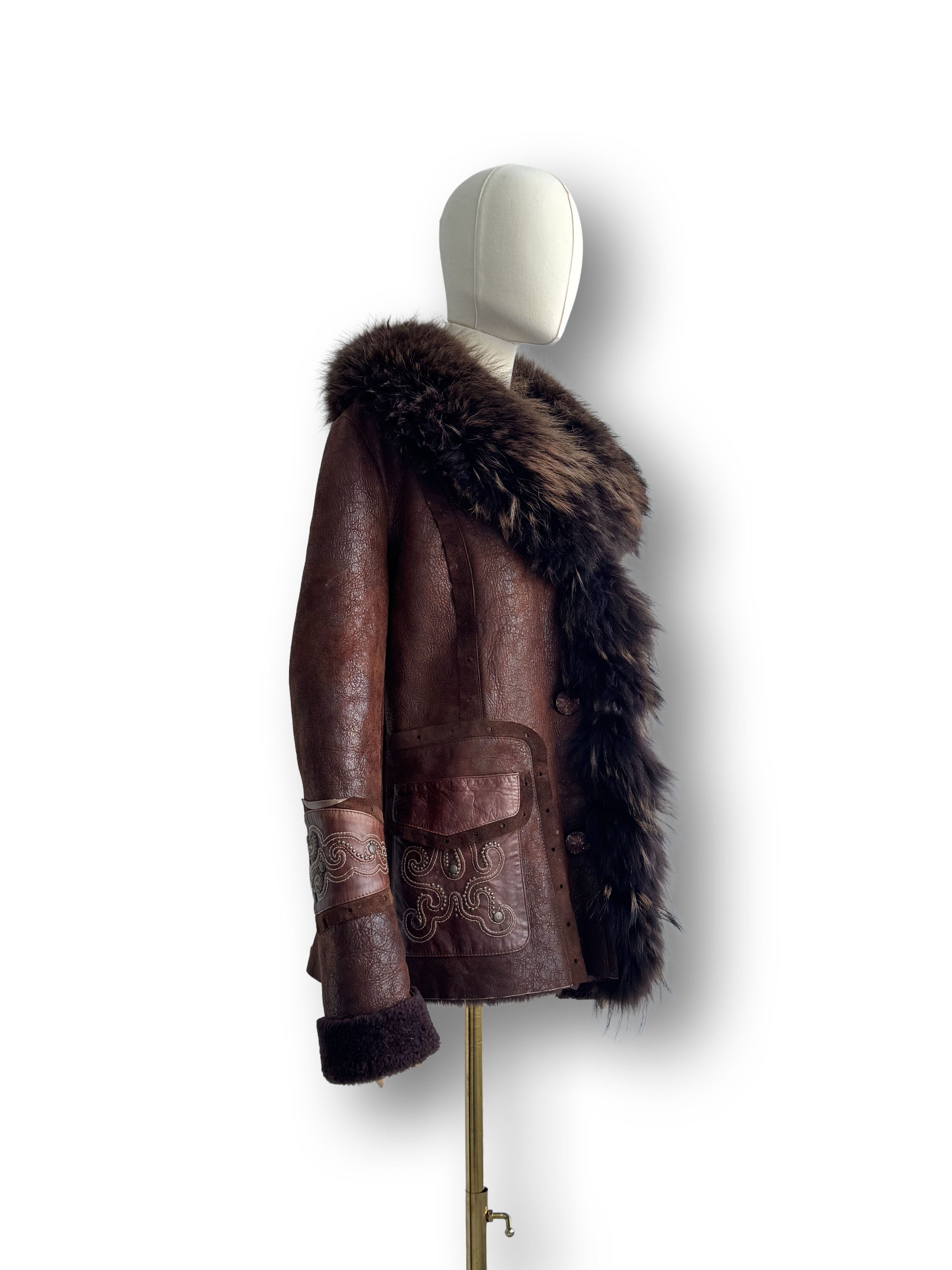 Vintage Real Sheepskin Coat With Real Fur Details From The 90's(V349 Size S / US 4 / IT 40 - 2 Thumbnail