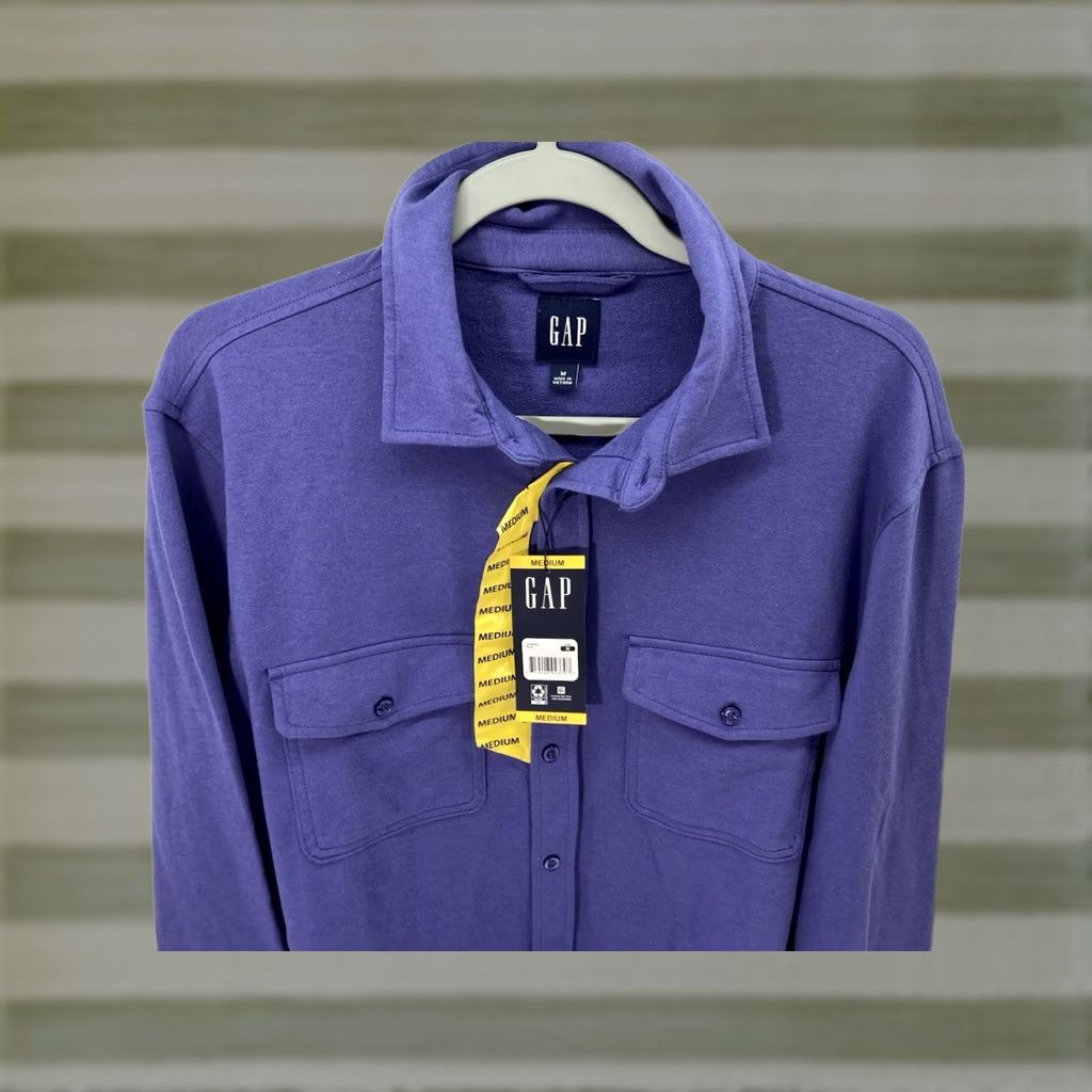 Gap Gap Knit Shirt Men Medium Blue Button Long Sleeve Cotton Blend Stretch NWT Size US M / EU 48-50 / 2 - 1 Thumbnail