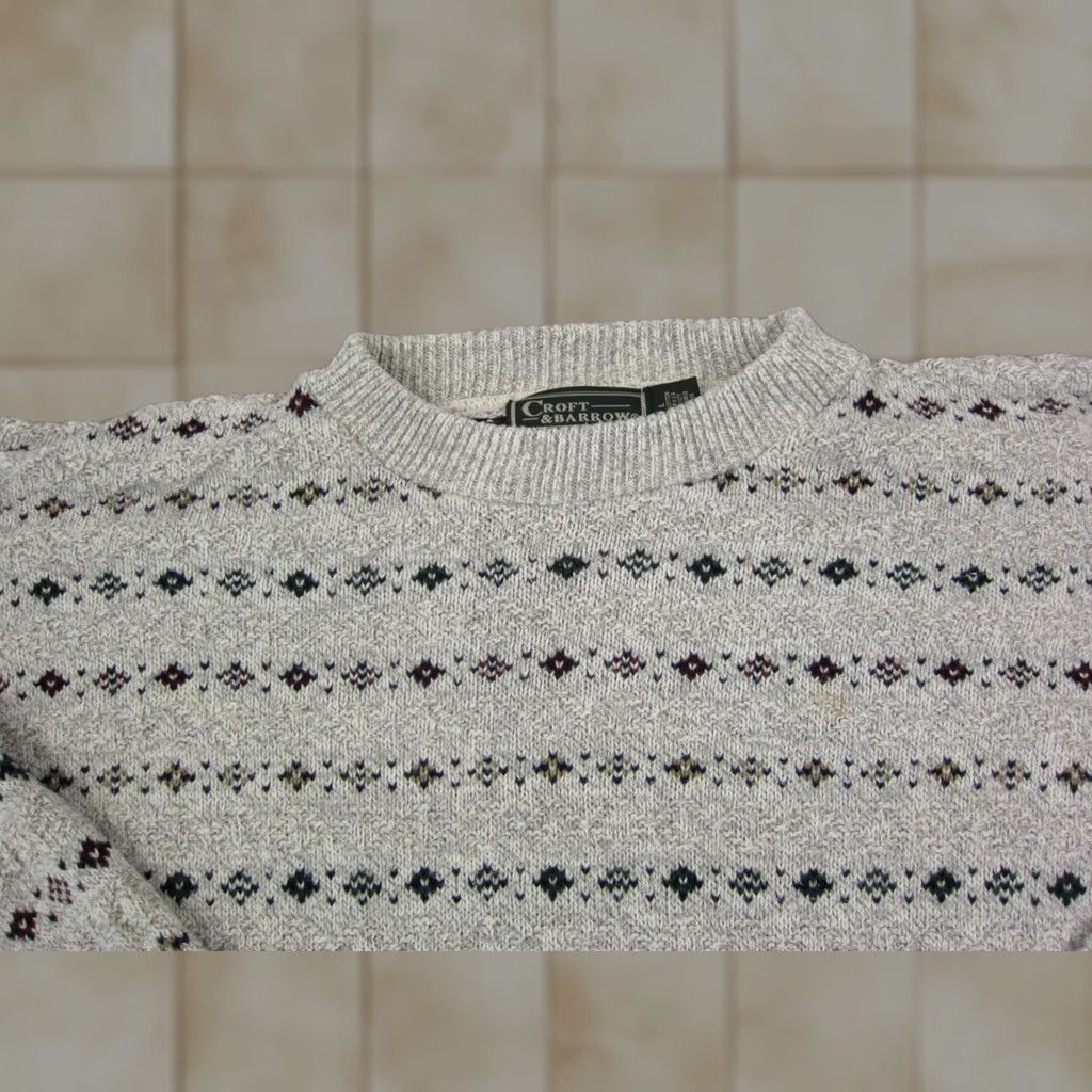 Croft & Barrow VINTAGE Croft & Barrow Sweater Mens L Gray Geometric Knit Crew Neck Pullover Warm Casual 80s Size US L / EU 52-54 / 3 - 1 Thumbnail