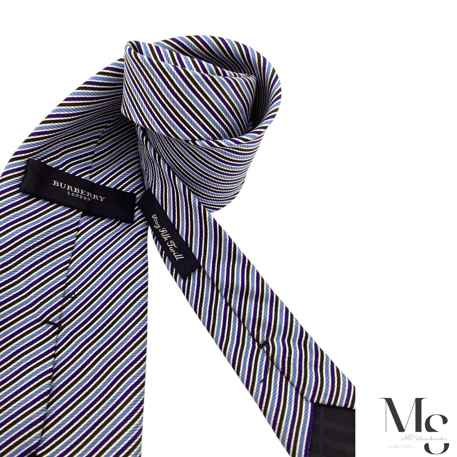 Burberry BURBERRY LONDON Blue Striped Luxury Silk Tie Made In Italy Size ONE SIZE - 4 Thumbnail