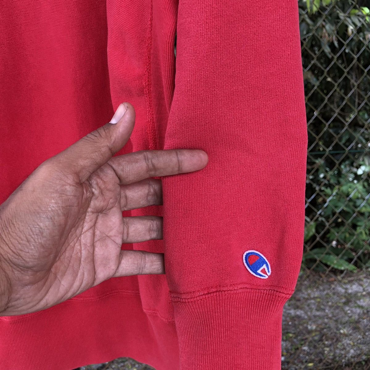 Vintage Vintage 80s Champion Reverse Weave Red Distressed Sweatshirt Size US L / EU 52-54 / 3 - 3 Thumbnail