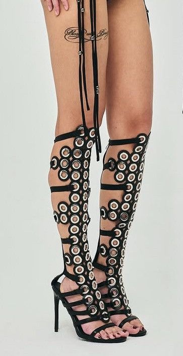Other Gladiator Heeled Sandals Grommet Knee High Strappy Heels Size US 11 / IT 41 - 1 Thumbnail