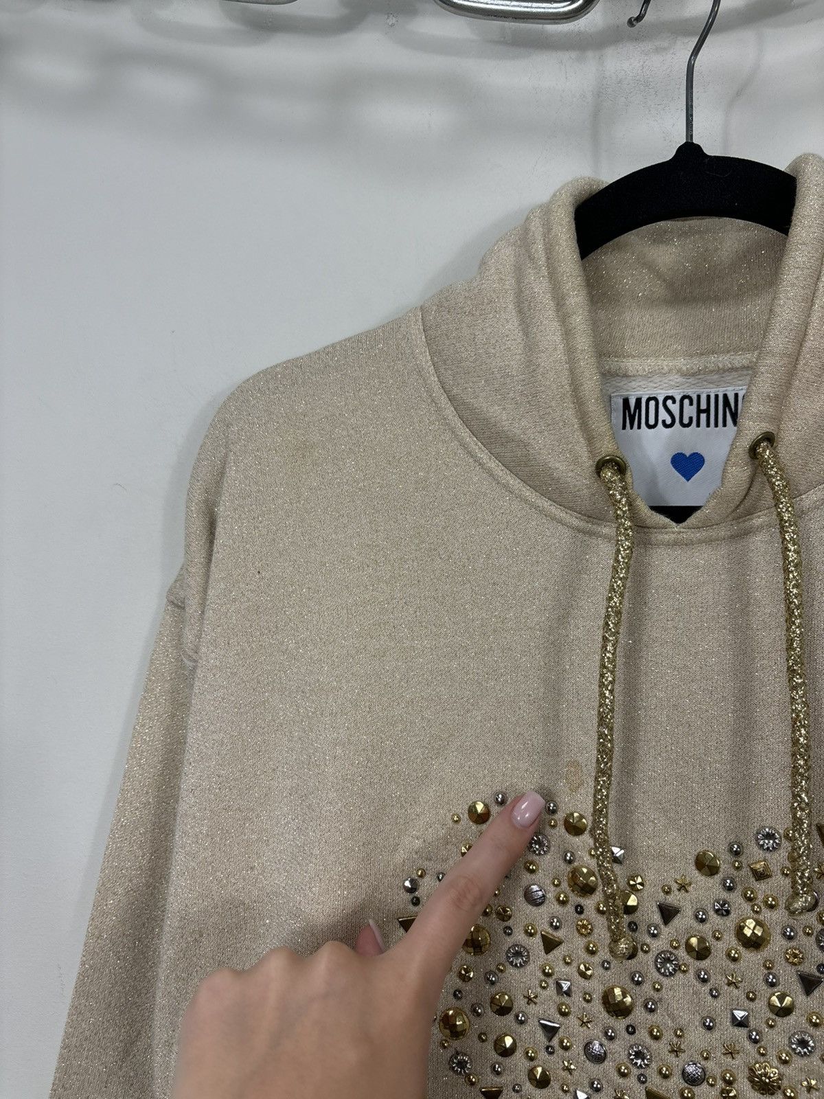 Moschino Vintage Moschino Women’s Heart Rhinestones Logo Hoodie Size M / US 6-8 / IT 42-44 - 4 Thumbnail