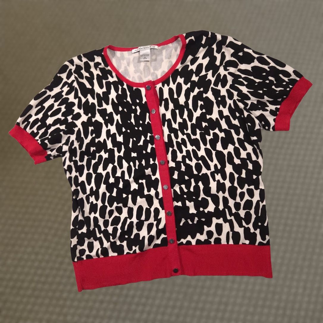 Vintage Peter Nygard Cardigan Sweater Womens M Black Leopard Crew Neck Short Sleeve Size M / US 6-8 / IT 42-44 - 1 Thumbnail
