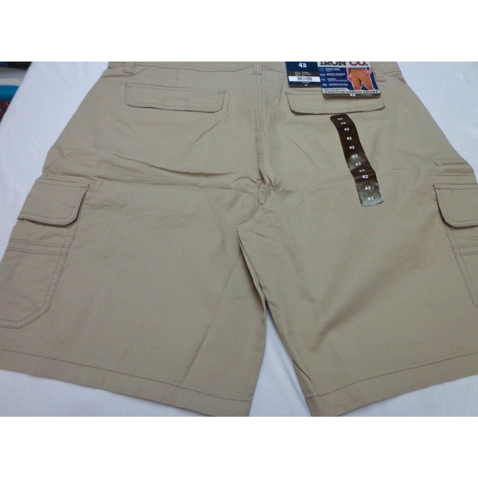 CO VINTAGE Iron Co Cargo Shorts Regular Fit Beige Cotton Blend Stretch 42 Men Cargo Shorts 42 Beige Vintage Wheat Regular Mens Casual Travel Workwear Size US 42 / EU 58 - 3 Thumbnail