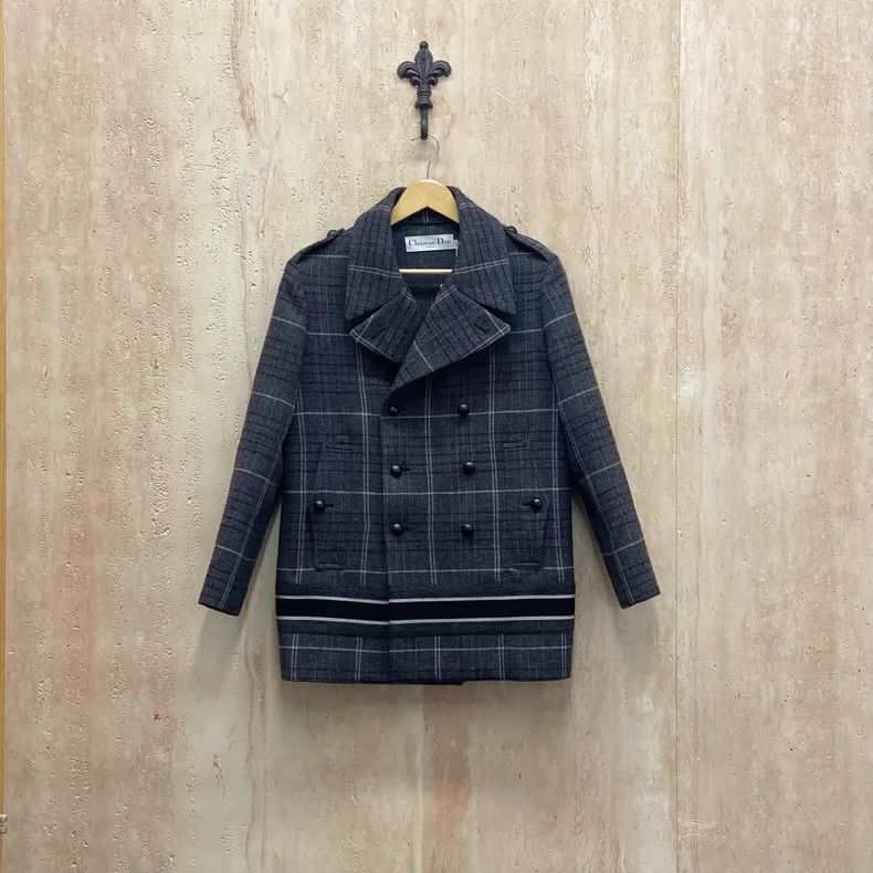 Dior Dior Gray plaid slogan logo double-breasted wool coat 2504- Size XS / US 0-2 / IT 36-38 - 1 Thumbnail