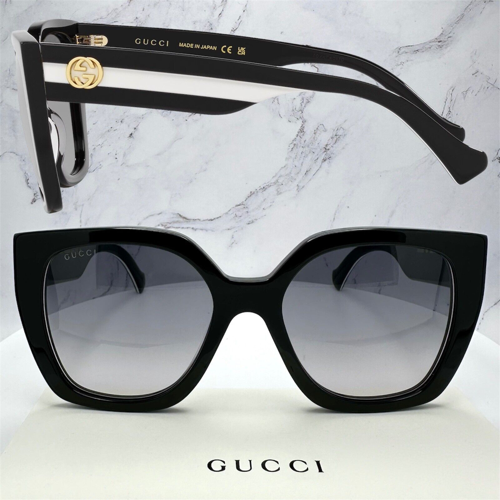 Gucci New Gucci Sunglasses Black White Gold Interlocking GG Size ONE SIZE - 23 Thumbnail