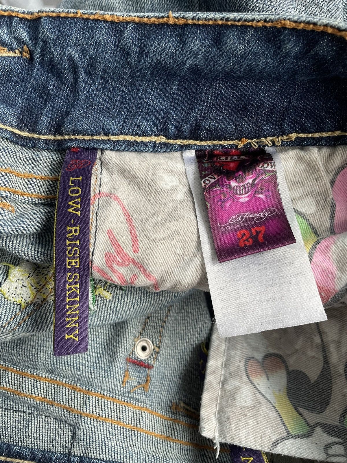 Ed Hardy × Vintage Ed Hardy Vintage Y2k Big Logo Denim Trousers Jeans Drip Swag Size 27" / US 4 / IT 40 - 13 Thumbnail