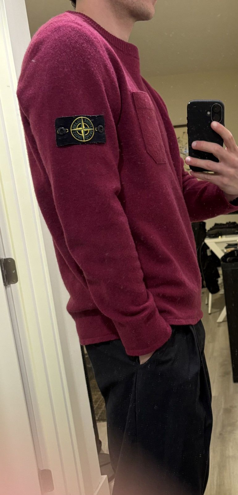 Stone Island Maroon AW18 Wool Pocket Crewneck Jumper Size US XL / EU 56 / 4 - 6 Thumbnail