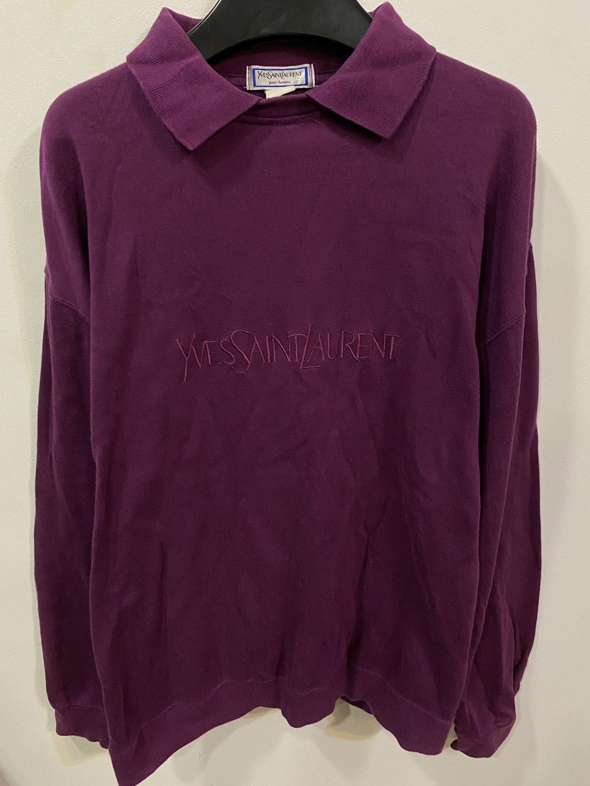 Yves Saint Laurent Magenta 90’s YSL Sweatshirt Big Logo Size US L / EU 52-54 / 3 - 2 Thumbnail