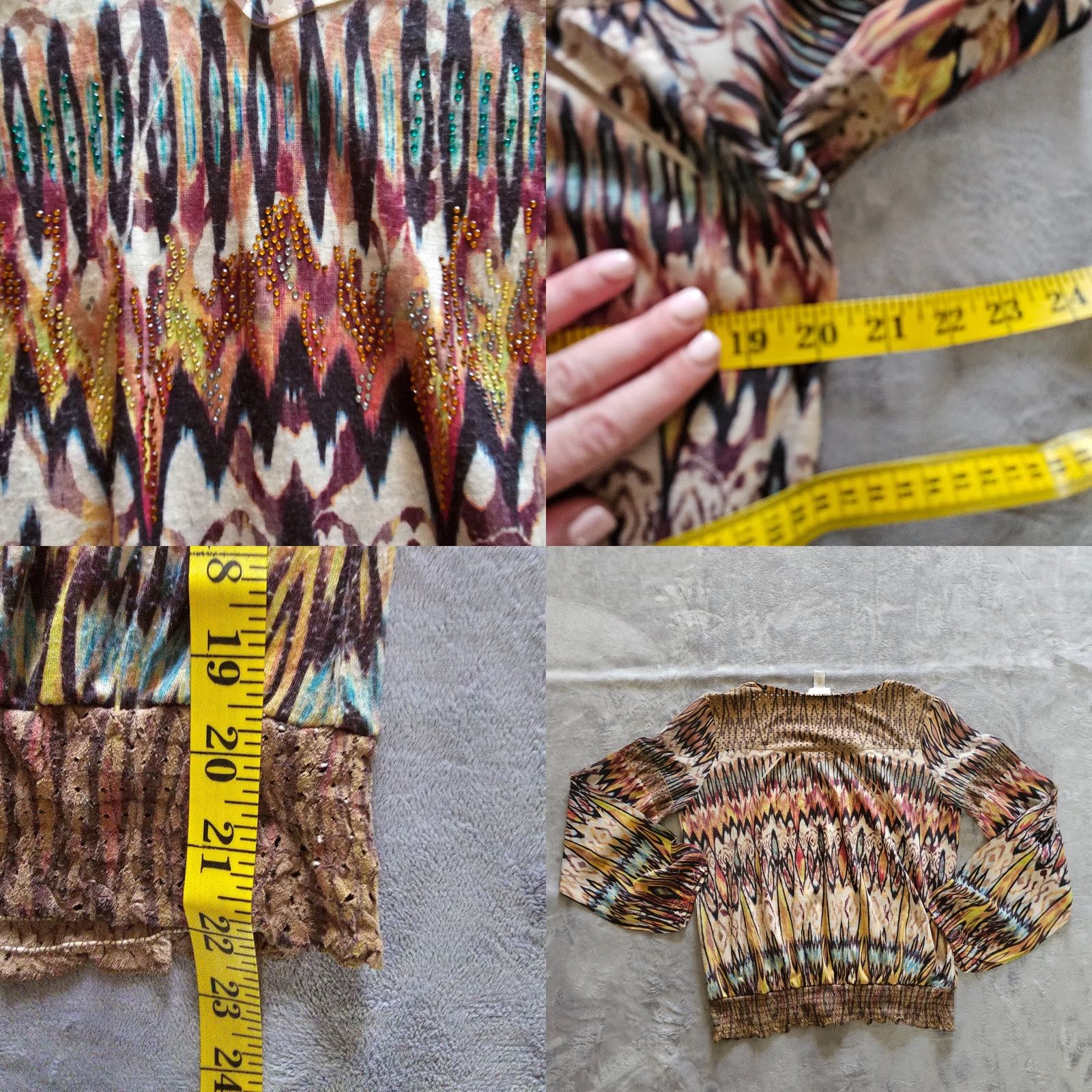 Vintage Chicos Top Shirt Womens Small Brown Tan Rhinestones V Neck Southwest Casual Shirt Size S / US 4 / IT 40 - 8 Thumbnail