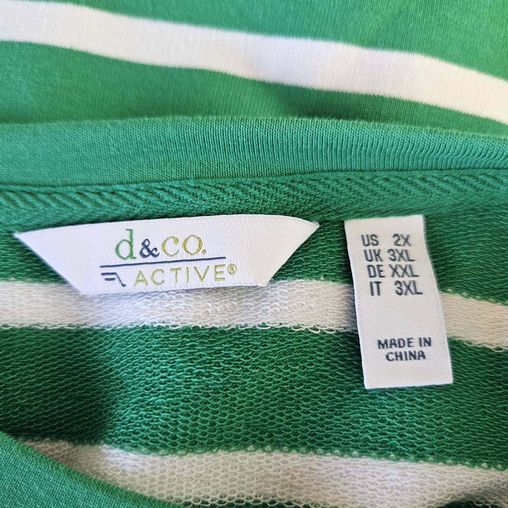 Vintage d&co Active Womens Top T-Shirt 2X Green White Stripe Long Sleeve Cotton Blend Shirt Women Size XXL / US 16-18 / IT 52-54 - 5 Thumbnail