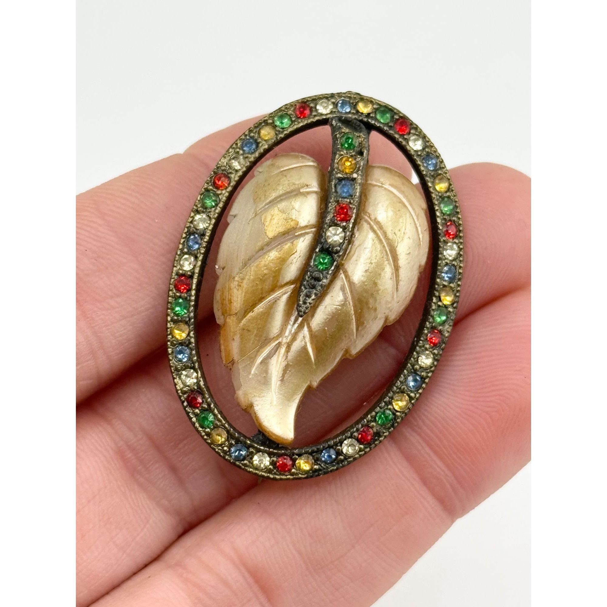 Vintage Estate vintage rhinestone leaf brooch pin Size ONE SIZE - 2 Thumbnail