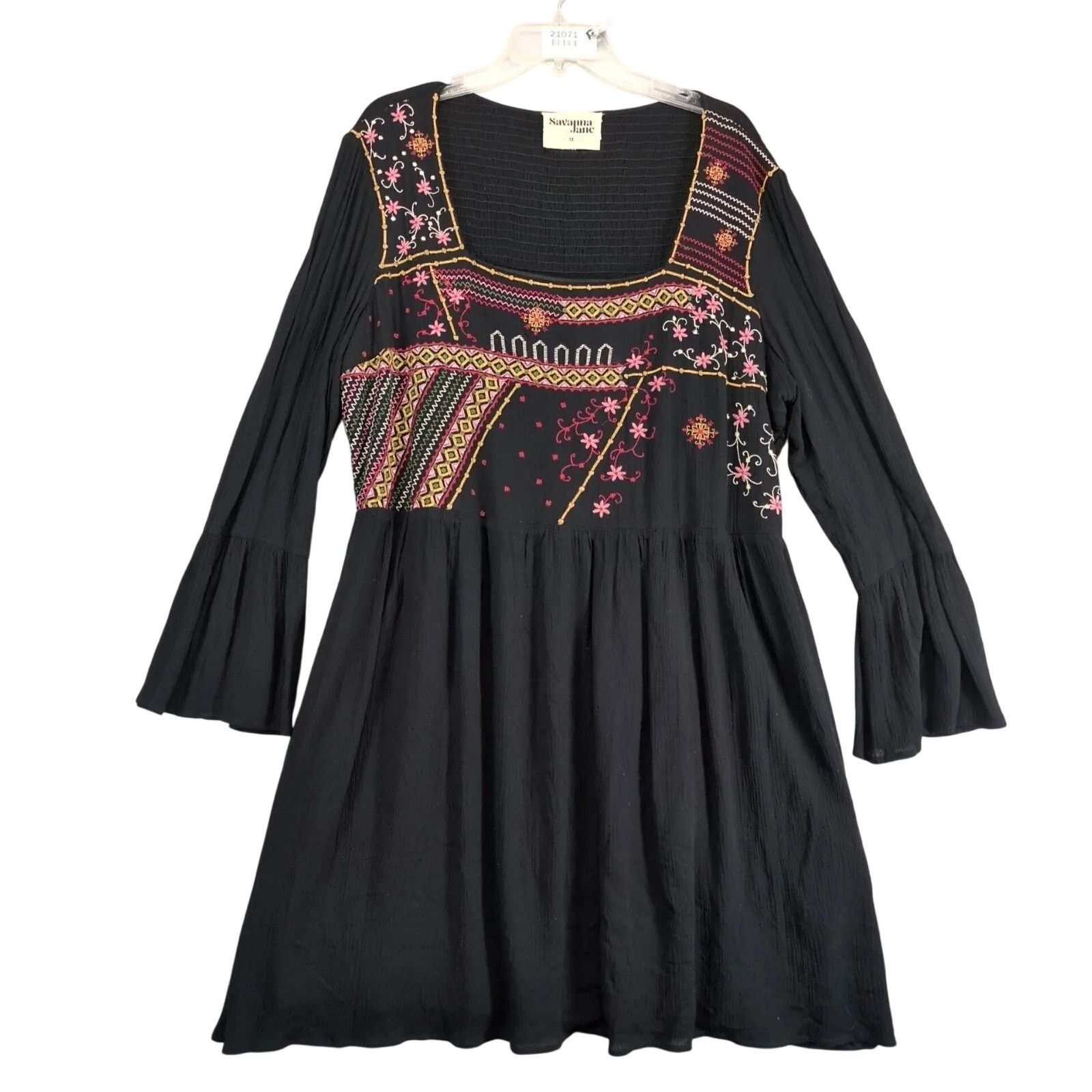 Other Savanna Jane Black Embroidered Dress Plus Size 1X Flared Slv Size XL / US 12-14 / IT 48-50 - 1 Thumbnail