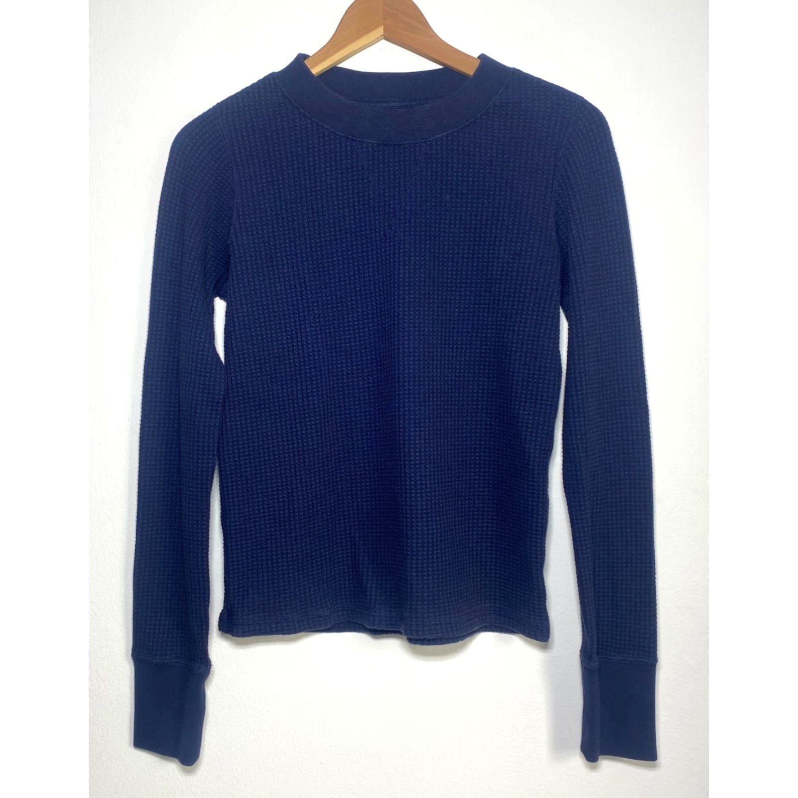 Faherty Faherty Women's Waffle Crew Shirt in Midnight Blue S Navy Wool Blend? Size S / US 4 / IT 40 - 4 Thumbnail