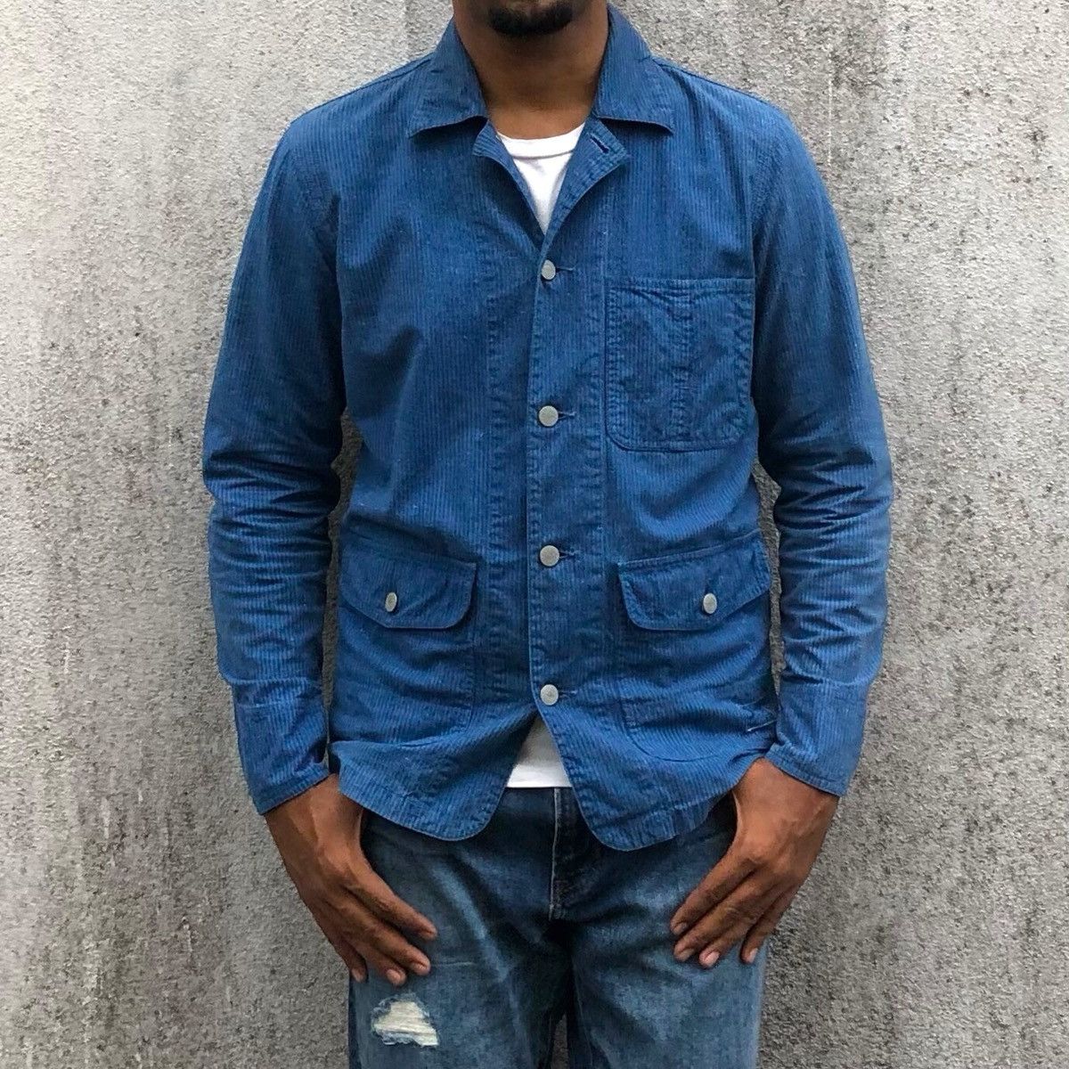 Backbone Vintage BACKBONE Striped Cotton Chore Denim Jacket Size US M / EU 48-50 / 2 - 4 Thumbnail