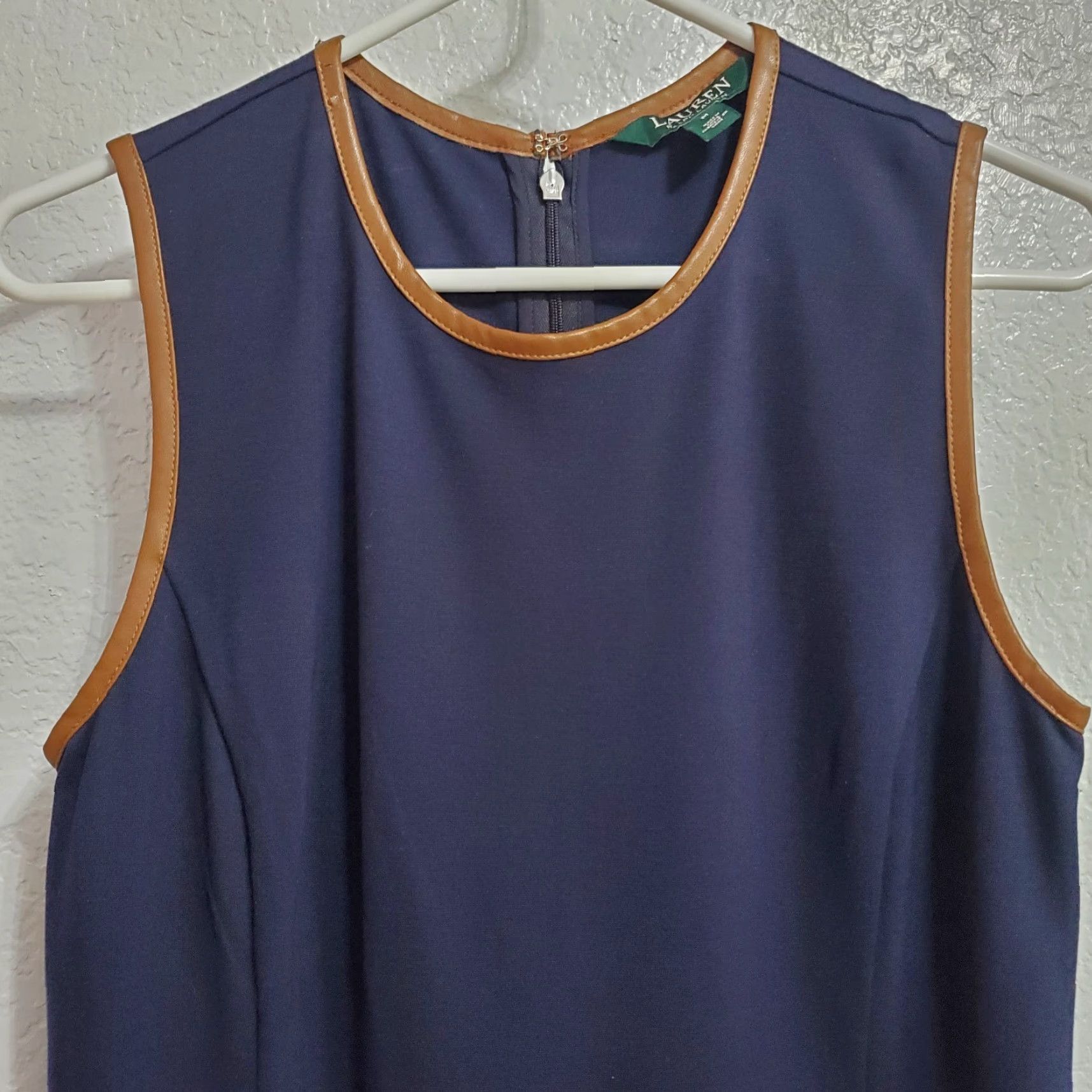 Ralph Lauren Lauren Ralph Lauren Dress Women M Navy Sleeveless Leather Trim Old Money FLAW Size M / US 6-8 / IT 42-44 - 4 Thumbnail