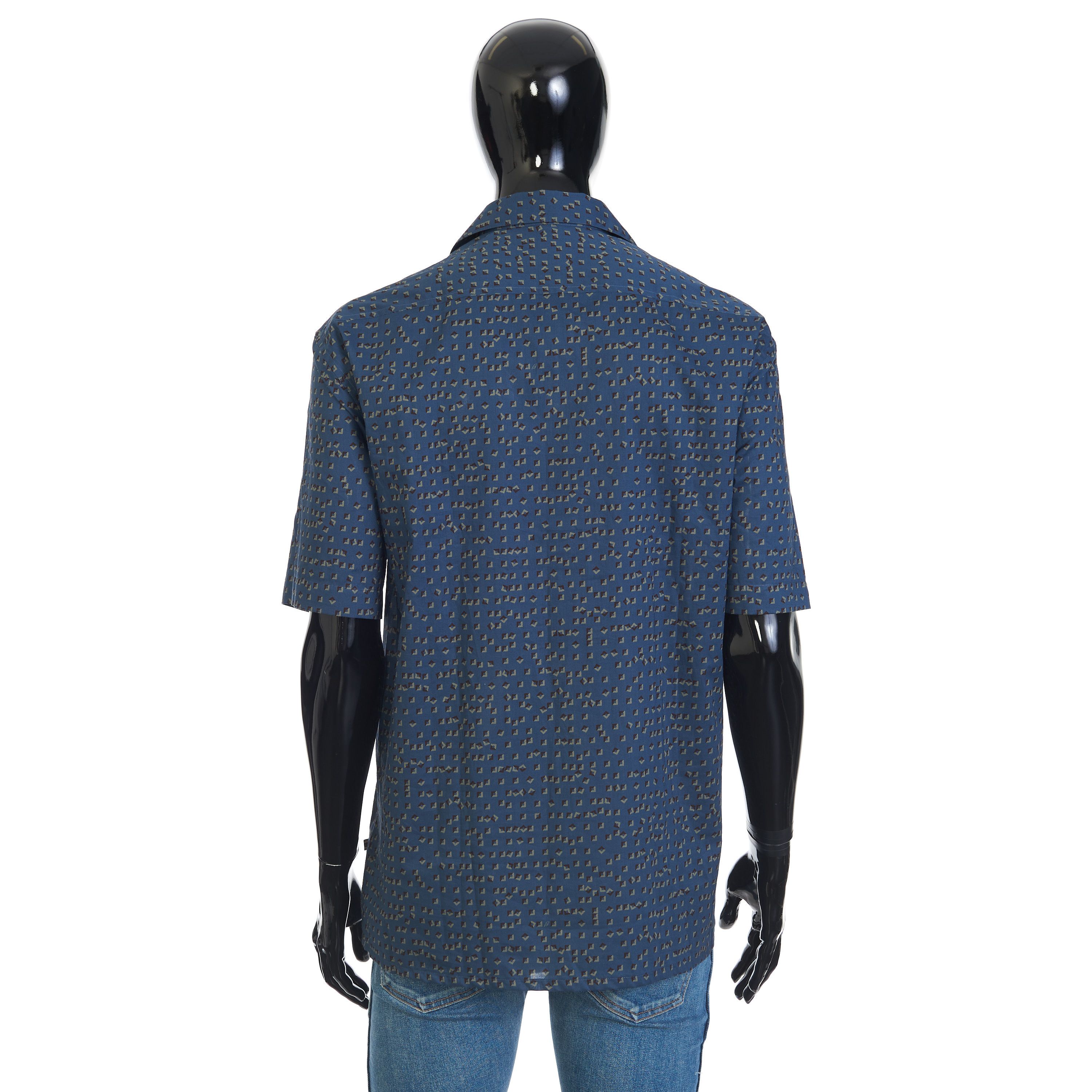 Brioni Shortsleeve Shirt In Blue With Geometric Print Size US XL / EU 56 / 4 - 5 Thumbnail