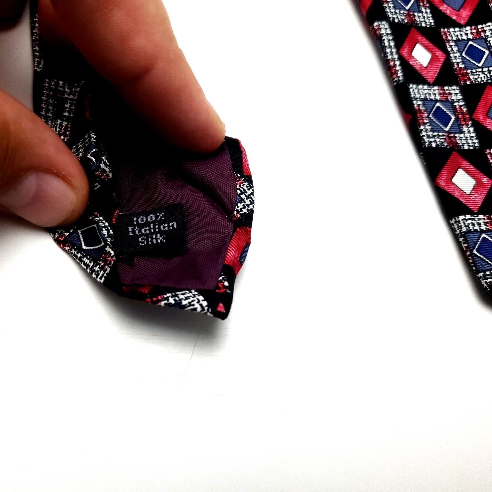 Arrow Arrow Silk Tie Print Black Red Geometric Short Wide Size ONE SIZE - 4 Thumbnail