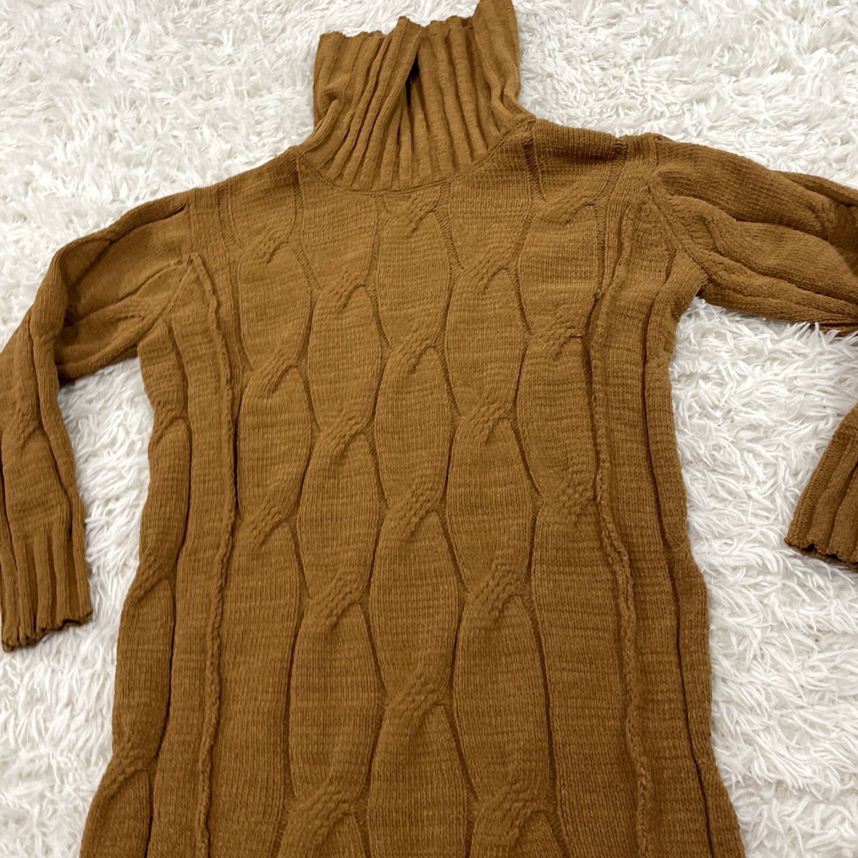 Vintage VINTAGE STITCHDROP Cable Knit Dress Women S Brown Turtleneck Chunky 90s Boho Minimalism Sweater Dress Size S / US 4 / IT 40 - 4 Thumbnail