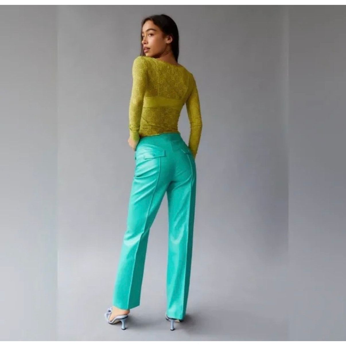 Aritzia Hosbjerg Emilie Ada Turquoise Vegan Leather Pants Sz S GS Size 27" / US 4 / IT 40 - 2 Thumbnail