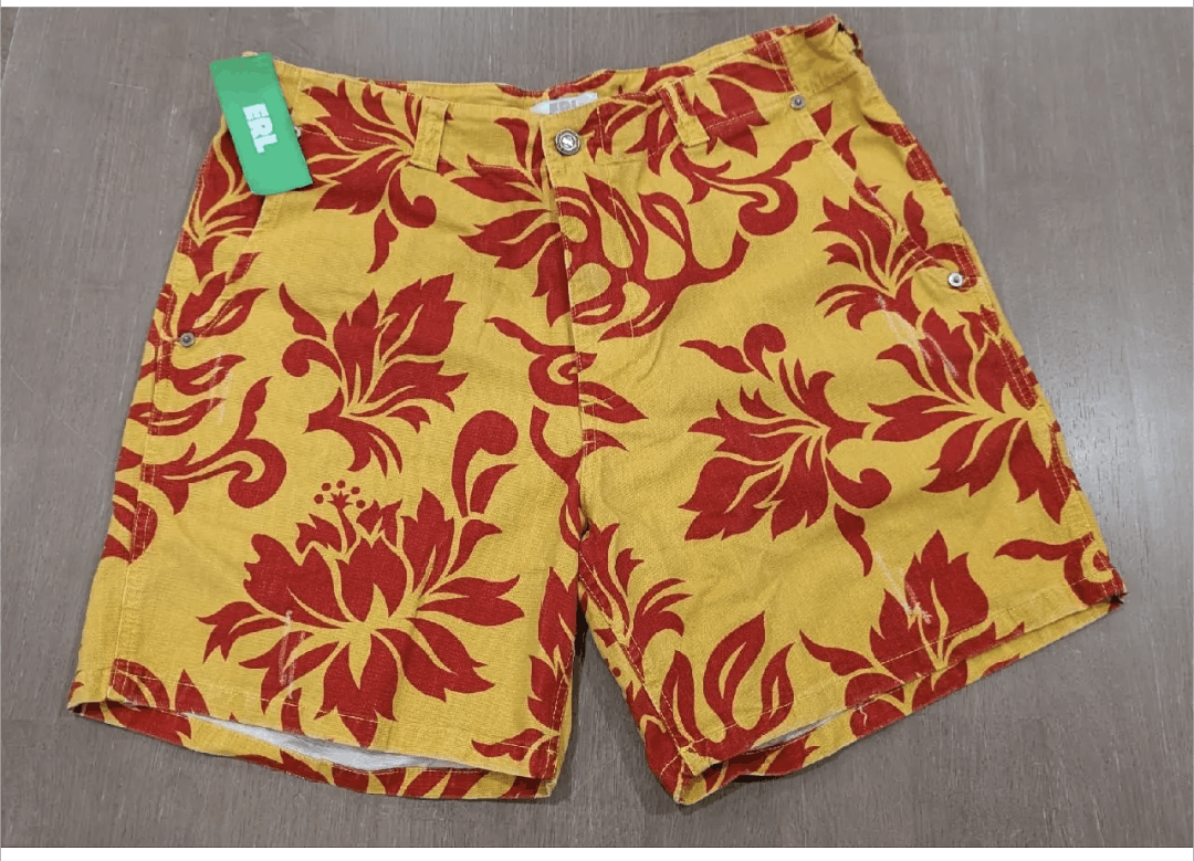 ERL Stretch Denim Floral Shorts Orange/Yellow US Medium