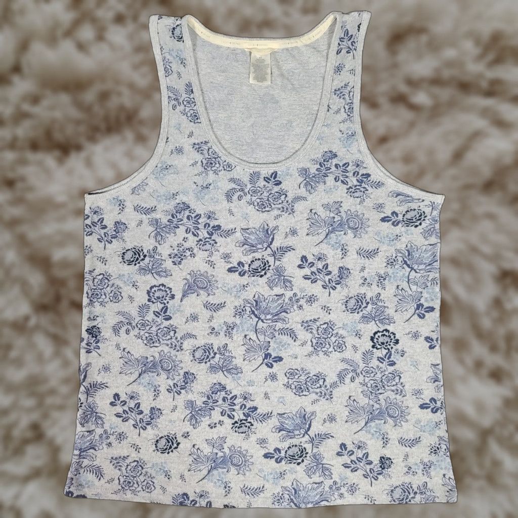 Lucky Brand Tank Top Womens Gray Medium Floral Stretch Sleeveless Casual Shirt in Grey