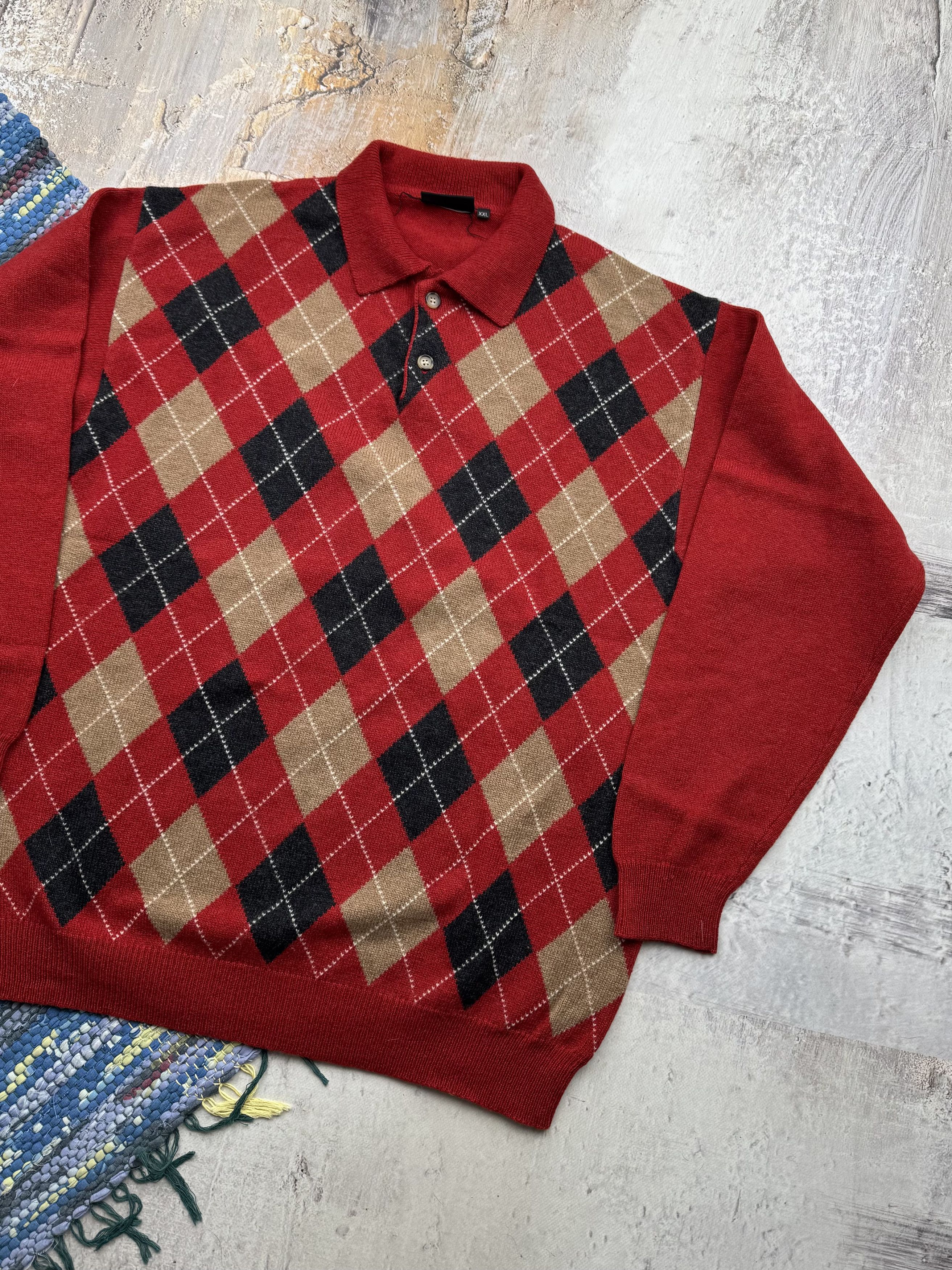 Vintage Retro Wool Sweater With Geometric Details A462(90) Size US XXL / EU 58 / 5 - 3 Thumbnail