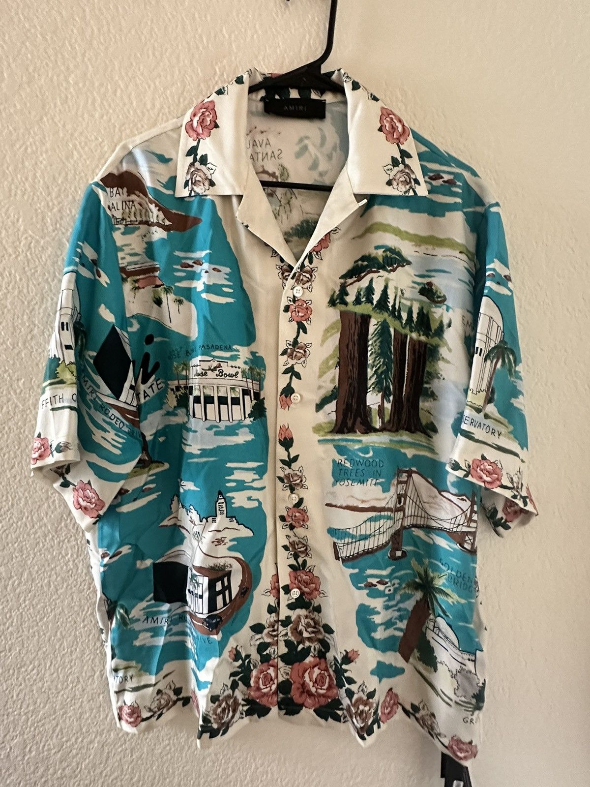 image of Amiri Hawaiian Bowling Shirt in Blue, Men's (Size XL)