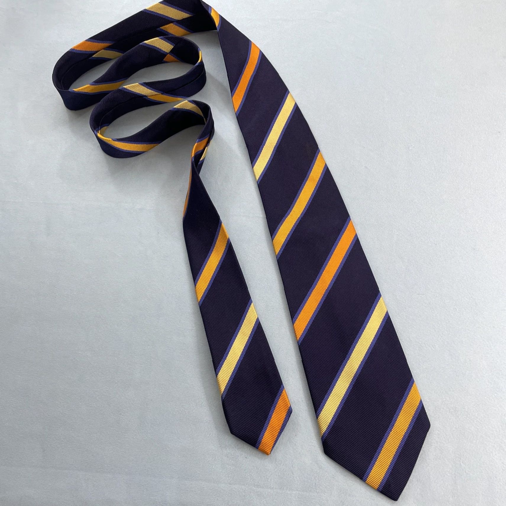 Vintage Ben Silver Silk Repp Tie 3.7x61" Long Blue Gold Yellow Stripe Vtg Money Capsule Men Tie Silk Business Executive Capsule Necktie Mens Size ONE SIZE - 2 Thumbnail