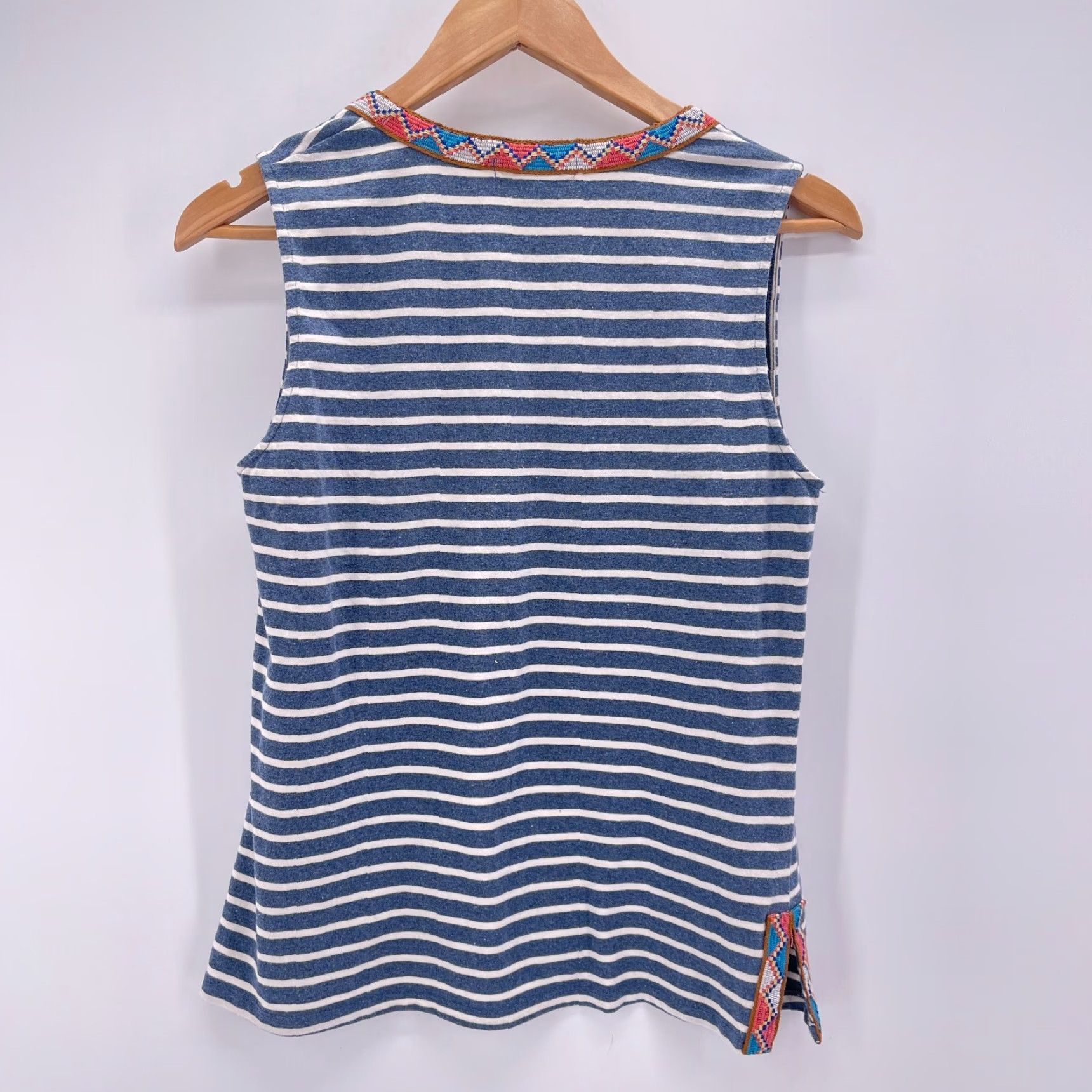 Vintage VINTAGE THML Womens Small Tank Top Blue Stripe Aztec Detail Boho Summer Casual Size S / US 4 / IT 40 - 5 Thumbnail