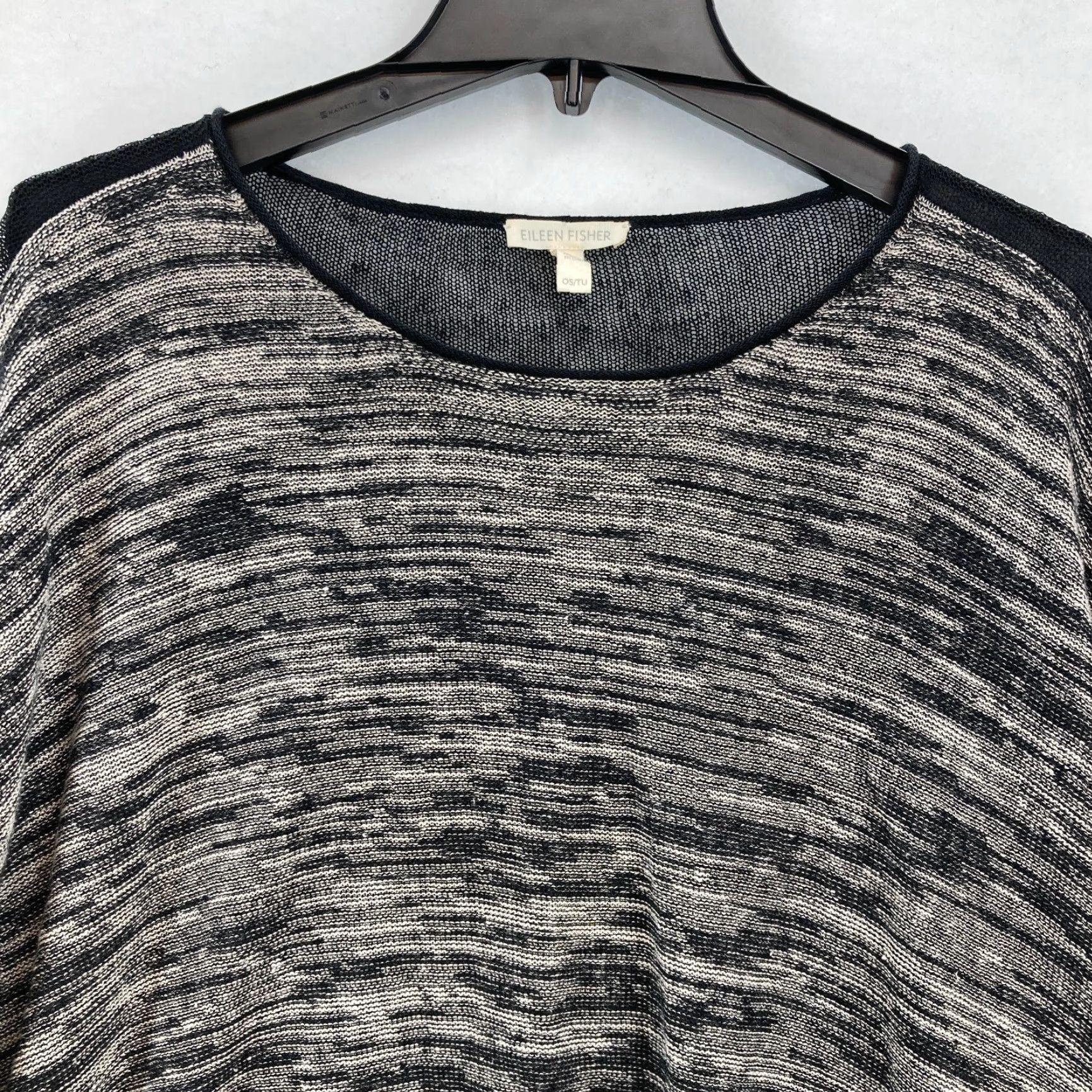 Eileen Fisher Eileen Fisher Women's Organic Linen Knit Poncho Sweater OS Black Lightweight Size ONE SIZE - 3 Thumbnail