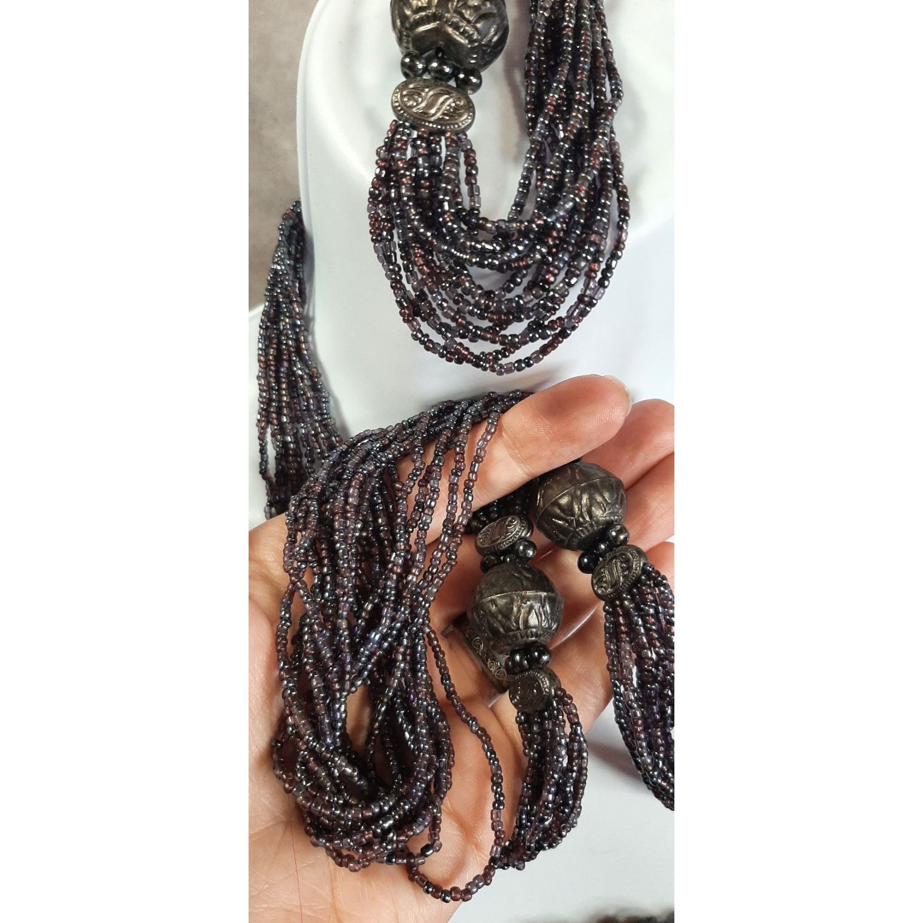 Other Purple Oil Slick Glass Beaded Necklace & Stretch Bracelet Se Size ONE SIZE - 2 Thumbnail
