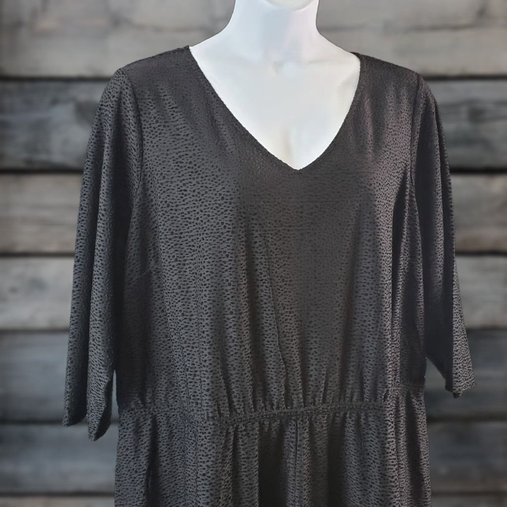 Vintage Lane Bryant Womens Dress Sz 26/28 Solid Black V-Neck A-Line Pullover Midi Plus Size 26/28 Womens Black Line Bryant Dress Size 4XL / US 24-26 - 1 Thumbnail