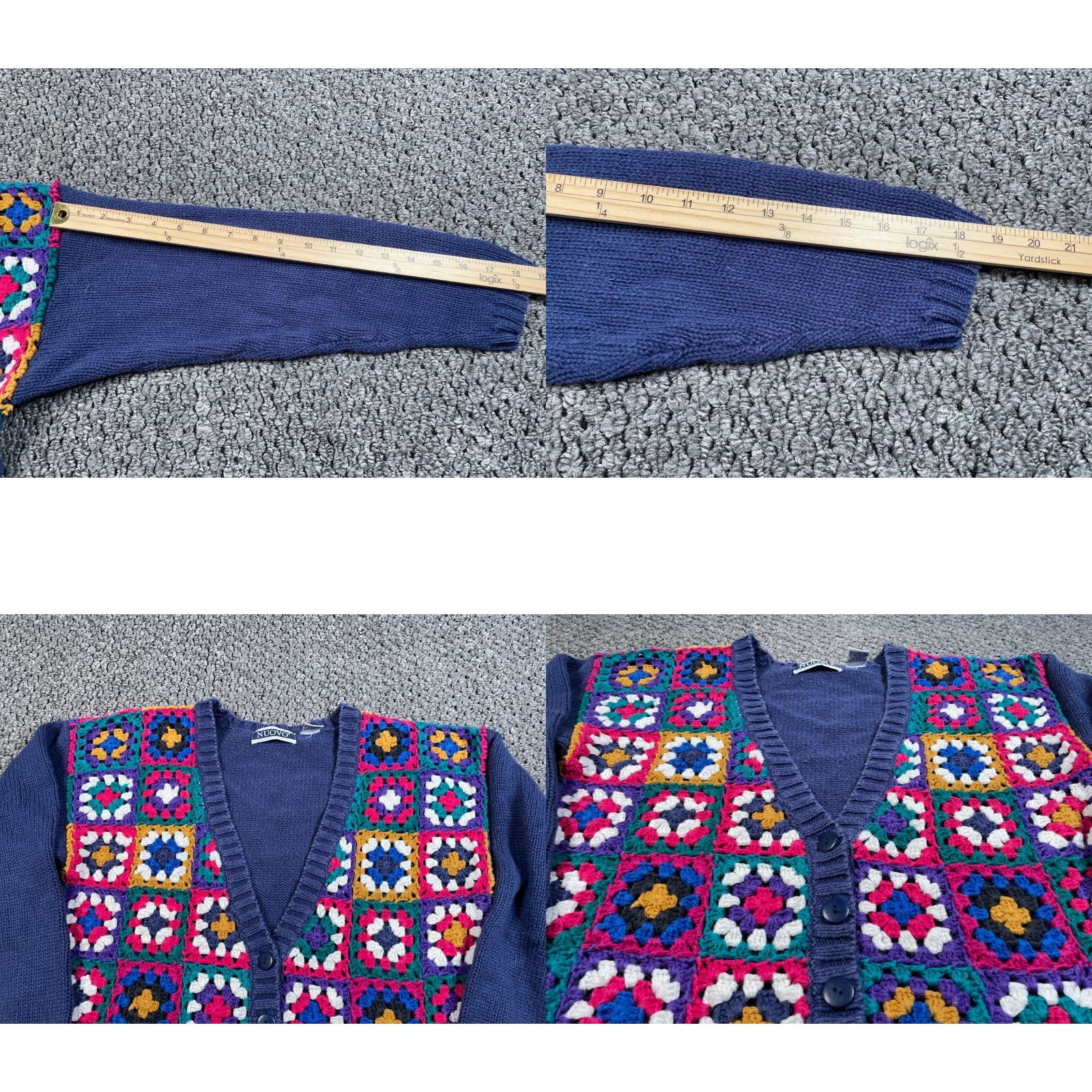 Vintage VINTAGE NUOVO Cardigan Sweater 90s Floral Crochet Blue Medium Women KC Knit Short Sleeve Sho Elapsed? Size M / US 6-8 / IT 42-44 - 8 Thumbnail