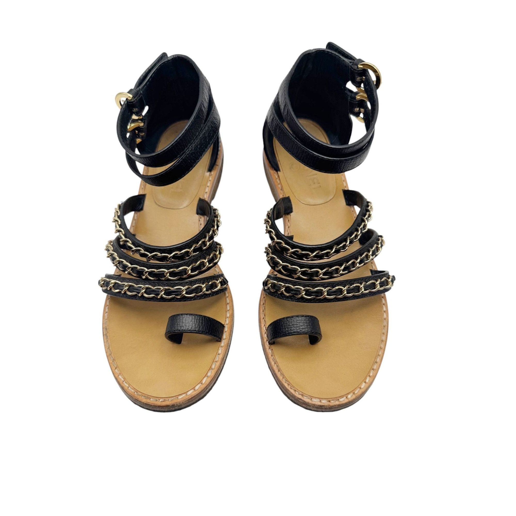 Chanel Chanel SS2016 Sandals Black Leather Chain EU37C Size US 7 / IT 37 - 4 Thumbnail