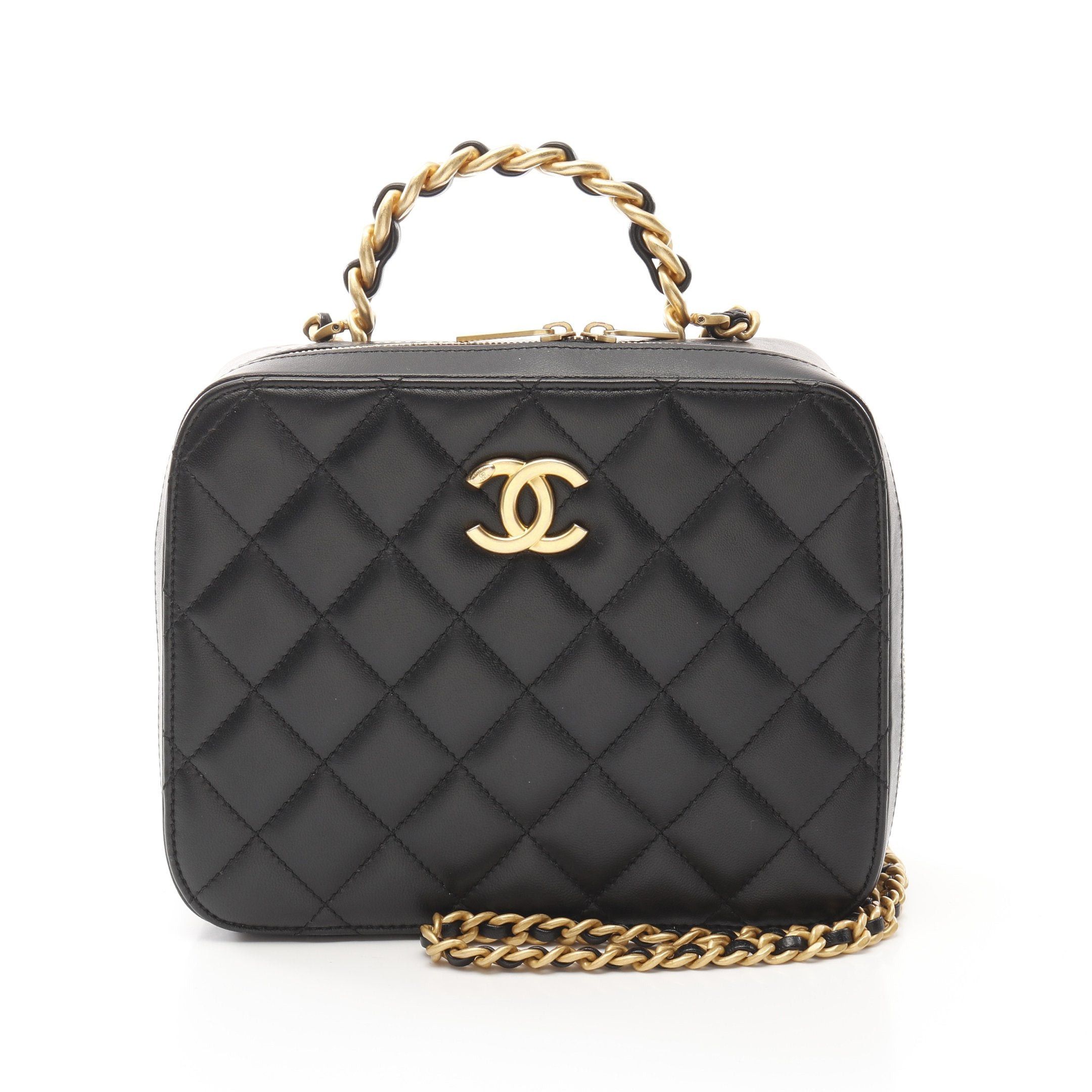Chanel Chanel Matelasse Top Handle Chain Shoulder Bag Lambskin Black Gold Hardware Size ONE SIZE - 1 Thumbnail