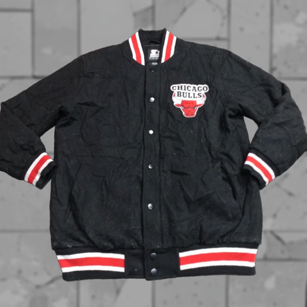 Starter Starter Jacket Chicago Bulls XL Black Bomber Label Double Sided Embroidered Men Size US XL / EU 56 / 4 - 1 Thumbnail