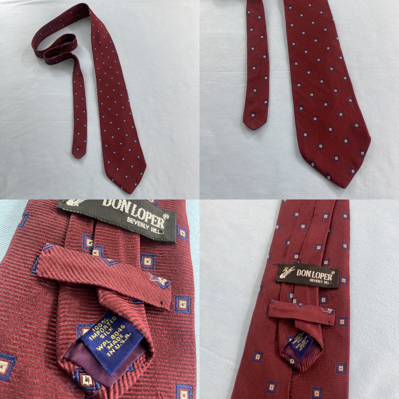 Vintage VINTAGE Don Loper Beverly Hills Neck Tie 60s 70s Red Western Minimal Mob USA Navy Golden Tan Silk Polyester Unisex Adult Size ONE SIZE - 9 Thumbnail