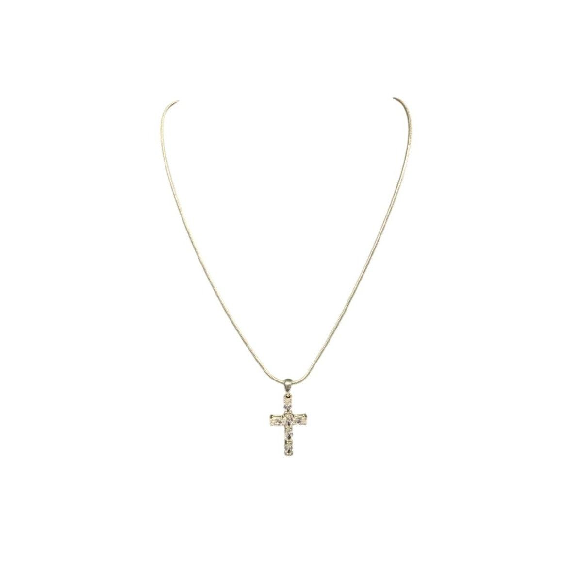 Other Cross Pendant Necklace With Clear Rhinestones On Silver-Tone Size ONE SIZE - 2 Thumbnail