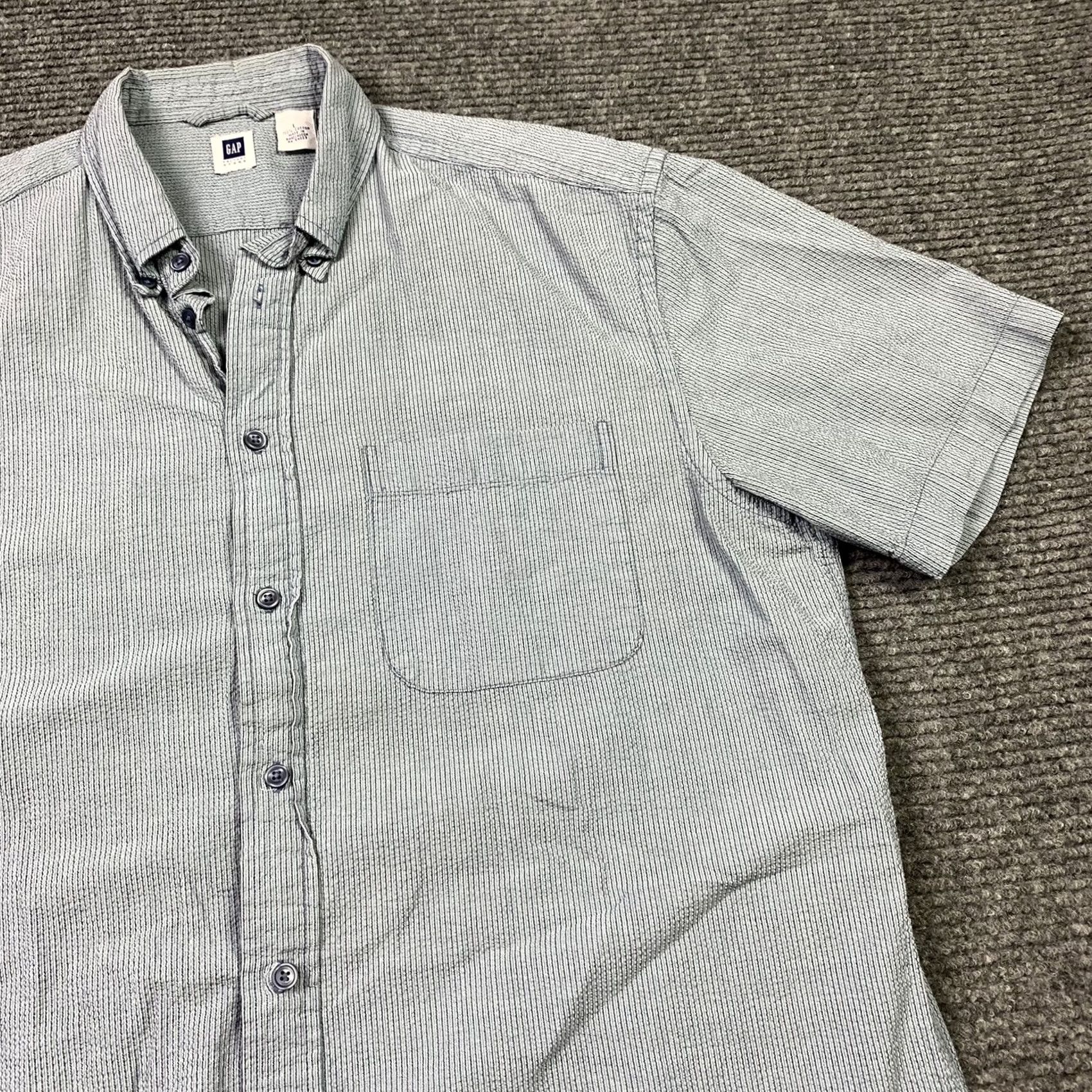 Vintage Gap Factory Seersucker Button-Down Mens Large Textured Striped Blue Shirt Size US L / EU 52-54 / 3 - 7 Thumbnail