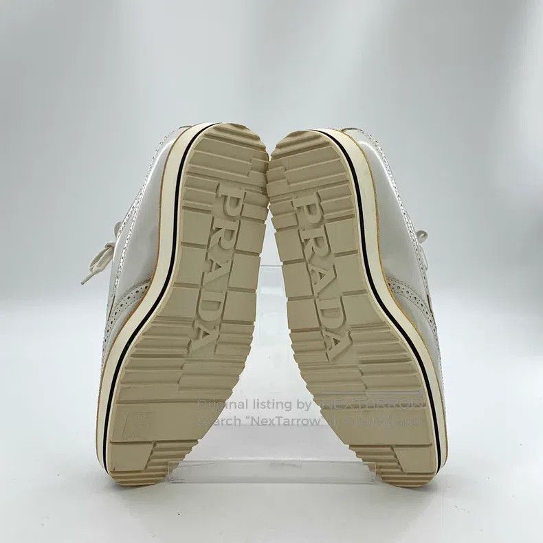 Prada Prada White Baroque carved lace-up casual flat muffin shoe Size US 6.5 / IT 36.5 - 5 Thumbnail