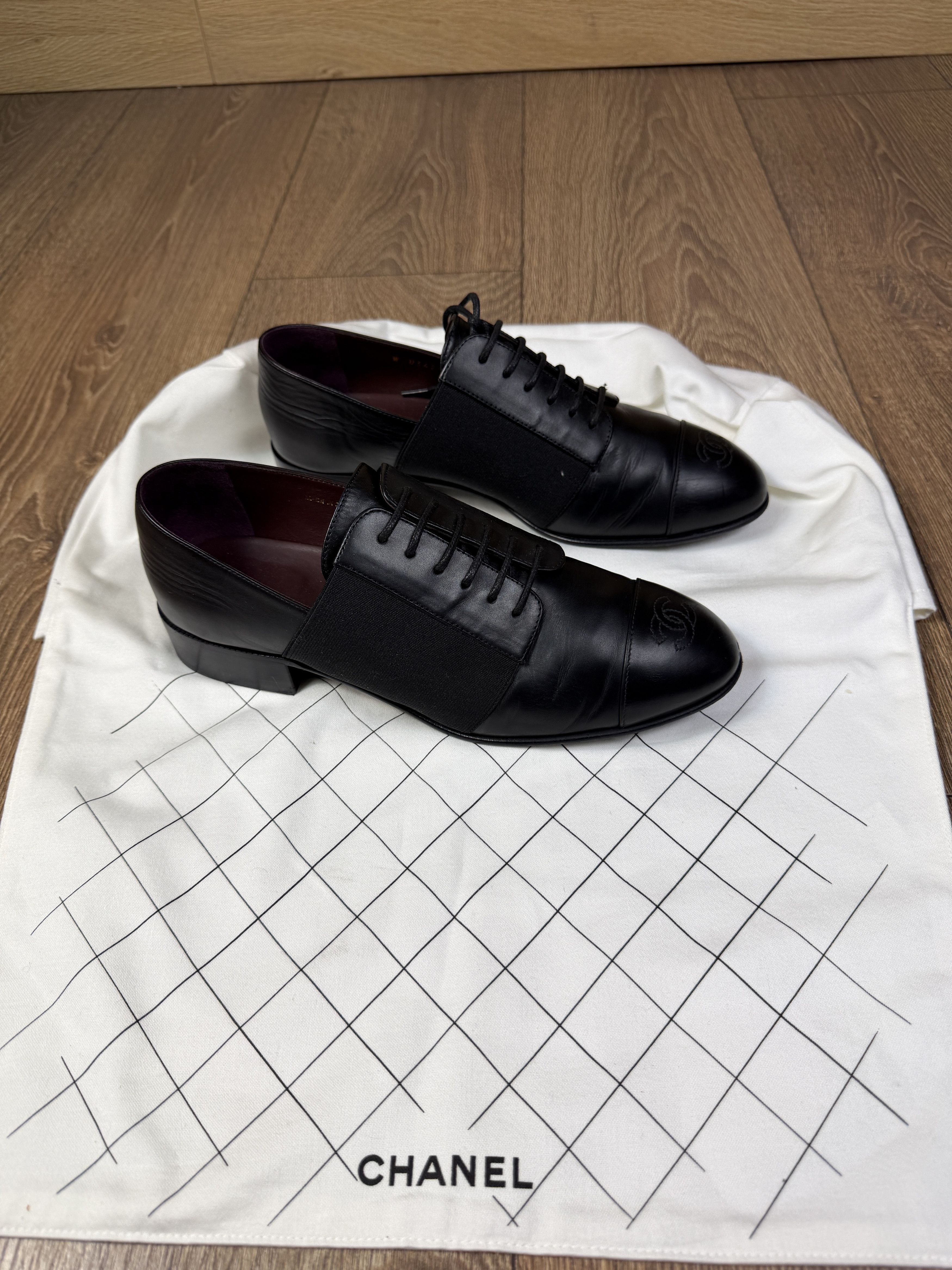 Chanel Chanel black cc leather and canvas lace up flat shoes zx 38c Size US 8 / IT 38 - 8 Thumbnail