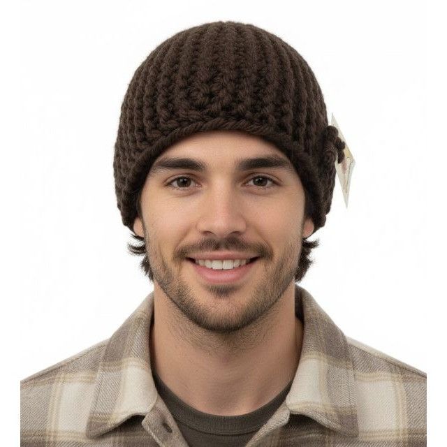 Other ⭐Handmade Crochet Beanie Hat Knit Brown Chunky Style Warm Wi Size ONE SIZE - 1 Thumbnail