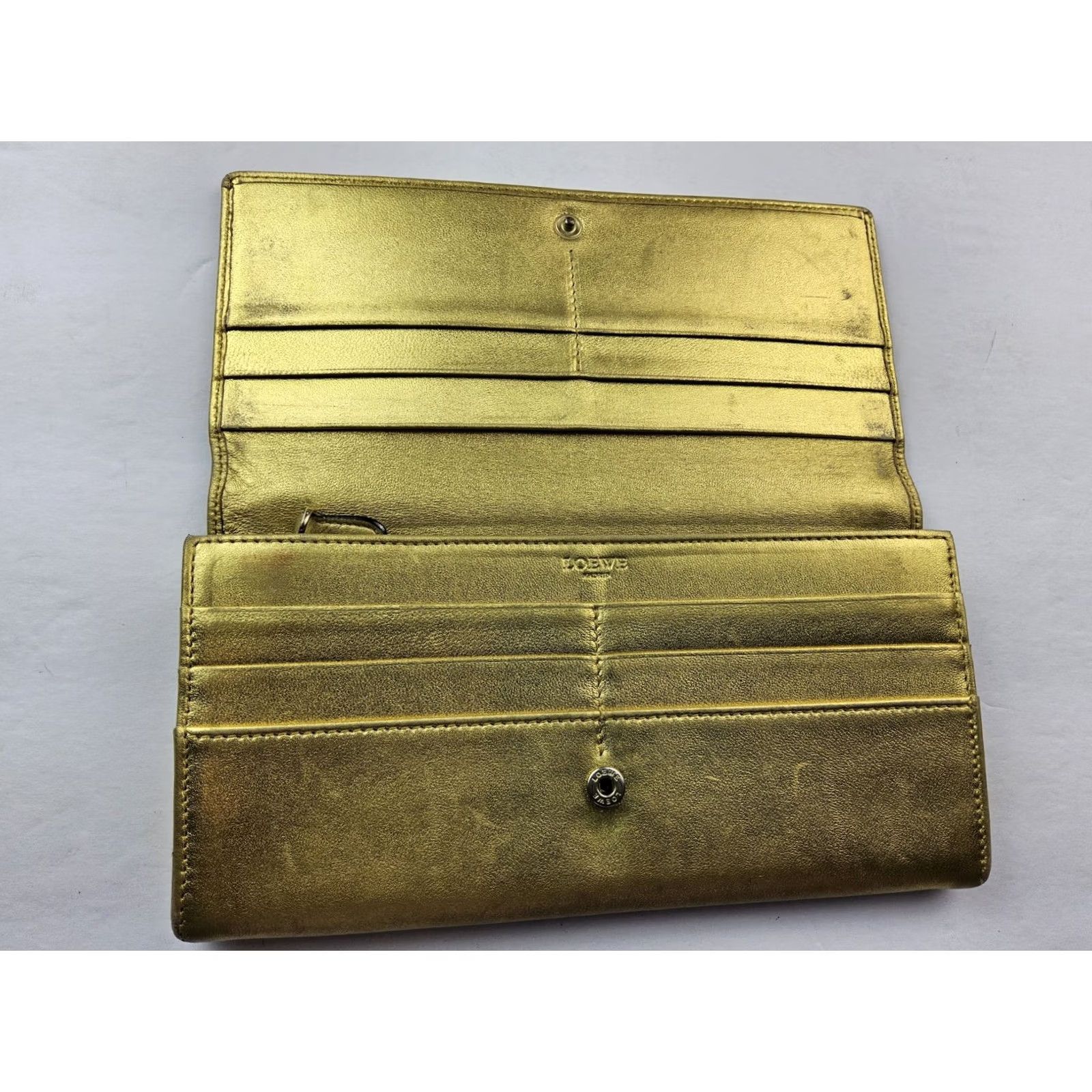 Loewe LOEWE Wallet Metal Gold Leather Snap Full Size Long Wallet Women Gold Leather Snap Wallet Size ONE SIZE - 4 Thumbnail
